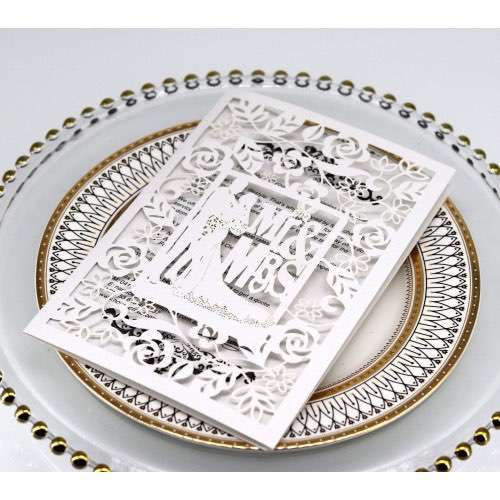 Marriage Invitation Card White Wedding Invitation Laser Rose Pattern
